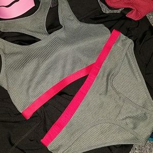 Cotton dark grey hot pink sports bra and panty